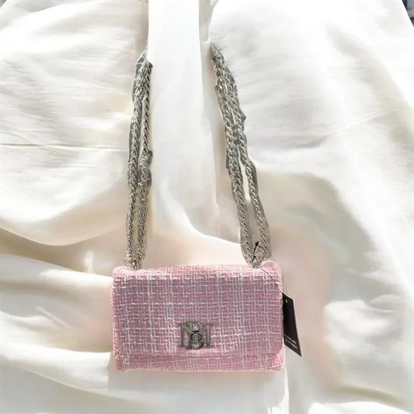Badgley Mischka Pink Tweed Shoulder Bag NWT - Picture 2 of 5